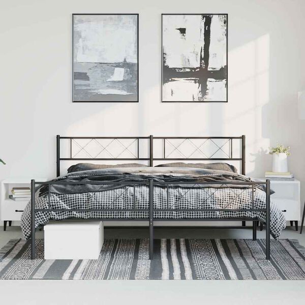 vidaXL Bedframe met hoofd- en voeteneinde metaal zwart 193x203 cm