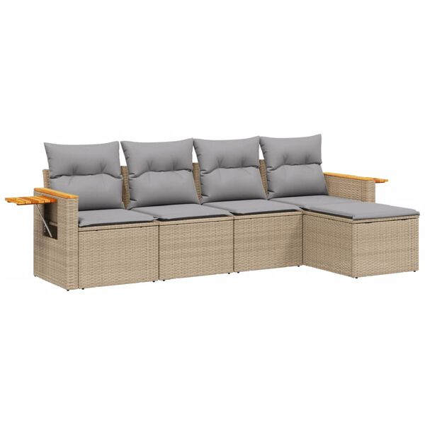 vidaXL 5-delige Loungeset met kussens poly rattan beige