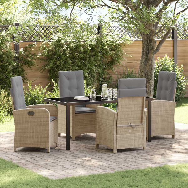 vidaXL Tuin eettafelset met kussen 5 pcs Beige poly rattan