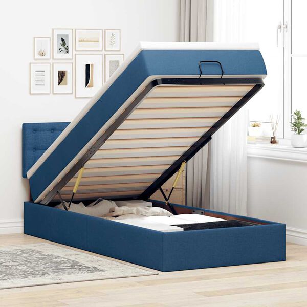 vidaXL Ottoman bed met matras 90x190cm stof blauw