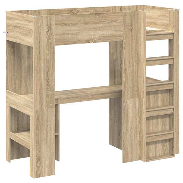 vidaXL Loft Bedframe met Bureau Sonoma Eiken 75 x 190 cm Bewerkt hout