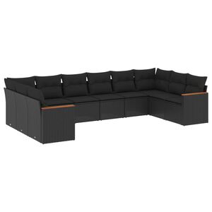 vidaXL 10-delige Loungeset met kussens poly rattan zwart