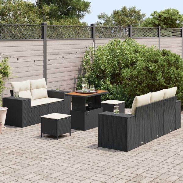 vidaXL Tuin Sofa Set met kussen 8 pcs Zwart poly rattan