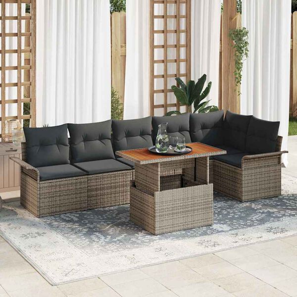 vidaXL Tuin Sofa Set met opslag 7 pcs Grijs Poly riet