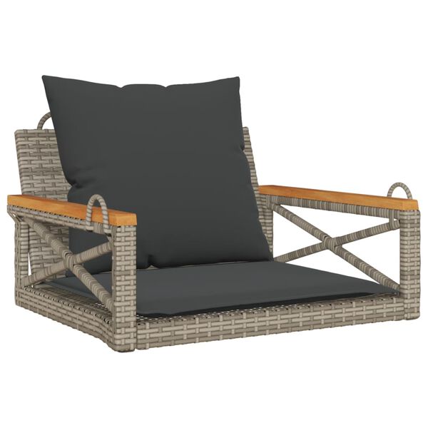 vidaXL Schommelbank met kussens 63x62x40 cm poly rattan grijs