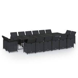 vidaXL 17-delige Tuinset met kussens poly rattan zwart