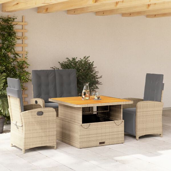 vidaXL 4-delige Tuinset met kussens poly rattan beige