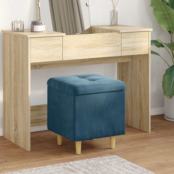 vidaXL Opslagottoman met kussen Blauw 40 x 40 x 45 cm Fluweel
