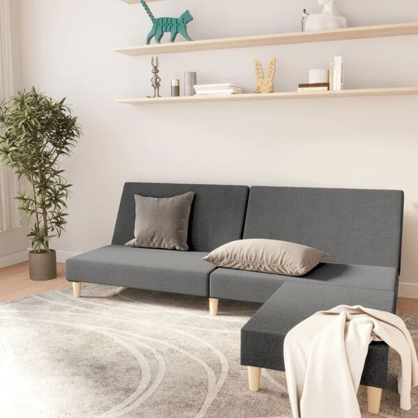 vidaXL Slaapbank 2-zits met voetenbank stof lichtgrijs