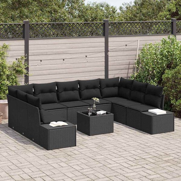 vidaXL Tuin Sofa Set met kussen 10 pcs Zwart poly rattan