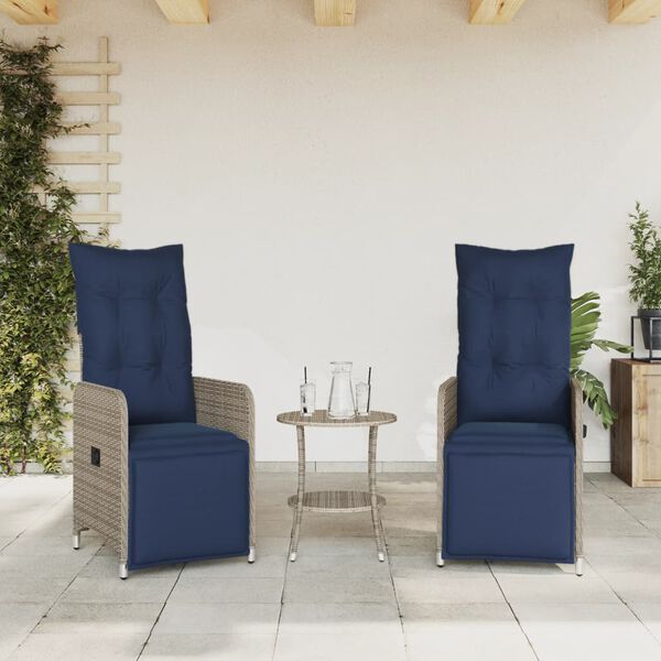 vidaXL Tuinstoelen 2 st verstelbaar met tafel poly rattan grijs