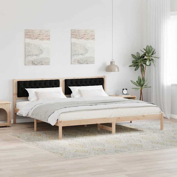 vidaXL Bedframe met hoofdeinde Zwart 200 x 200 cm Massief grenenhout