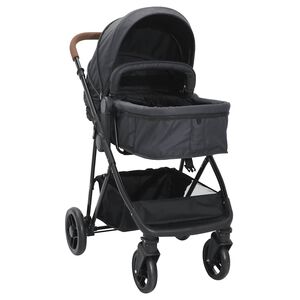 vidaXL Kinderwagen 2-in-1 staal antracietkleurig en zwart