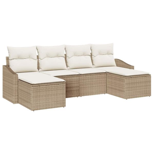 vidaXL Bankstel met kussen 6 pcs Beige poly rattan