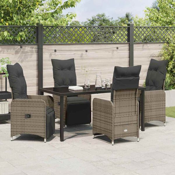 vidaXL Tuin eettafelset met kussen 5 pcs Grijs poly rattan
