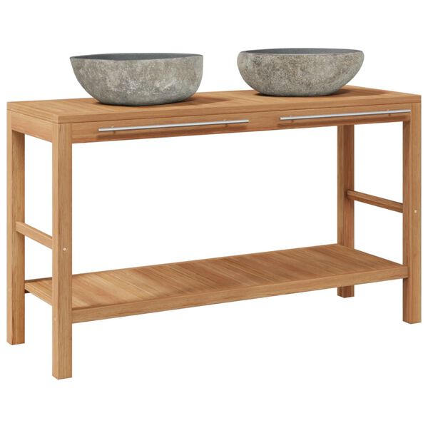 vidaXL Badkamer wastafelkast met rivierstenen wastafels teakhout