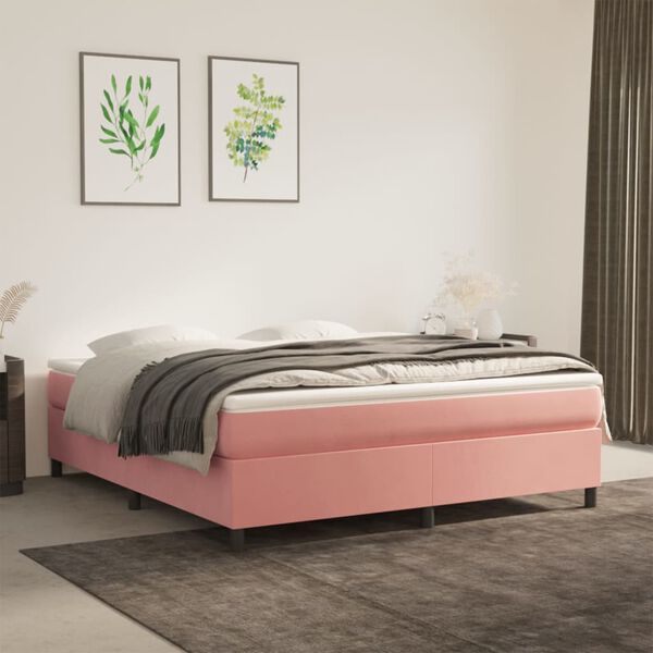 vidaXL Boxspring met matras fluweel roze 160x200 cm