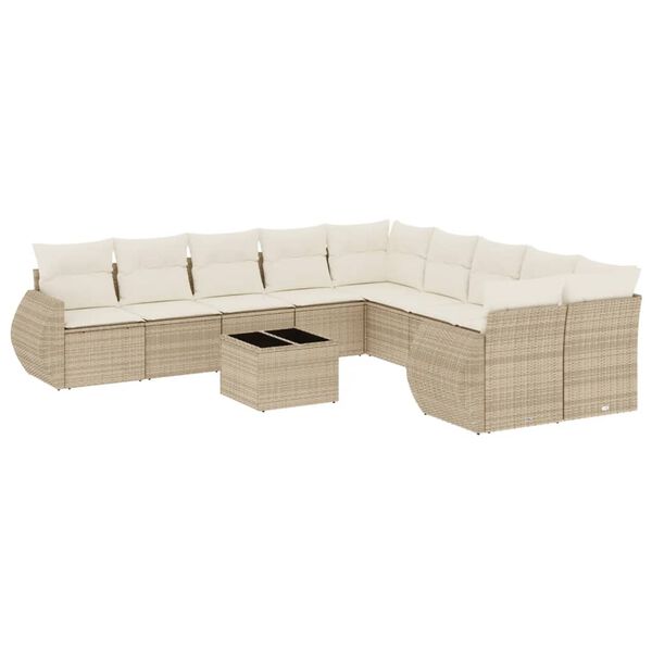 vidaXL 11-delige Tuinset met kussens poly rattan beige