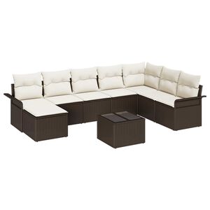 vidaXL Tuin Sofa Set met kussen met opslag 9 pcs Grijs Poly riet
