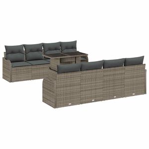 vidaXL Tuin Sofa Set met kussen met opslag 9 pcs Grijs Poly Rattan