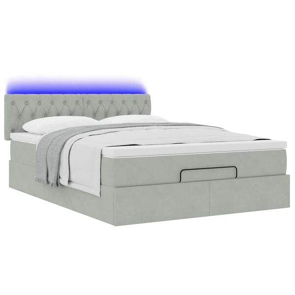 vidaXL Ottoman bed met matras en LED's 140x190cm fluweel lichtgrijs