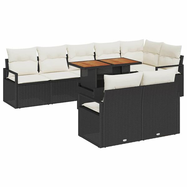 vidaXL Tuin Sofa Set met kussen met kussen 9 pcs Zwart en Cr&egrave;me