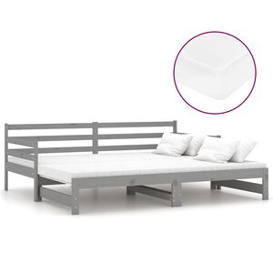 vidaXL Slaapbank uitschuifbaar massief grenenhout grijs 2x(90x200) cm
