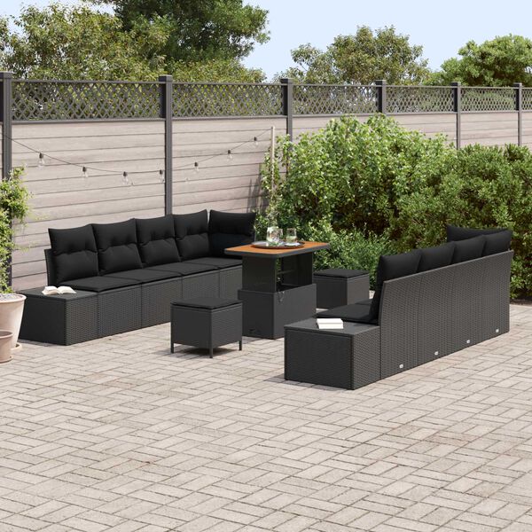 vidaXL Tuinbankenset met kussen 11 pcs Zwart poly rattan