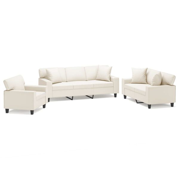vidaXL 3-delige Loungeset met sierkussens en kussens kunstleer cr&egrave;me