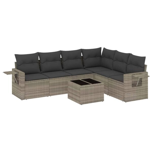 vidaXL 7-delige Loungeset met kussens poly rattan lichtgrijs