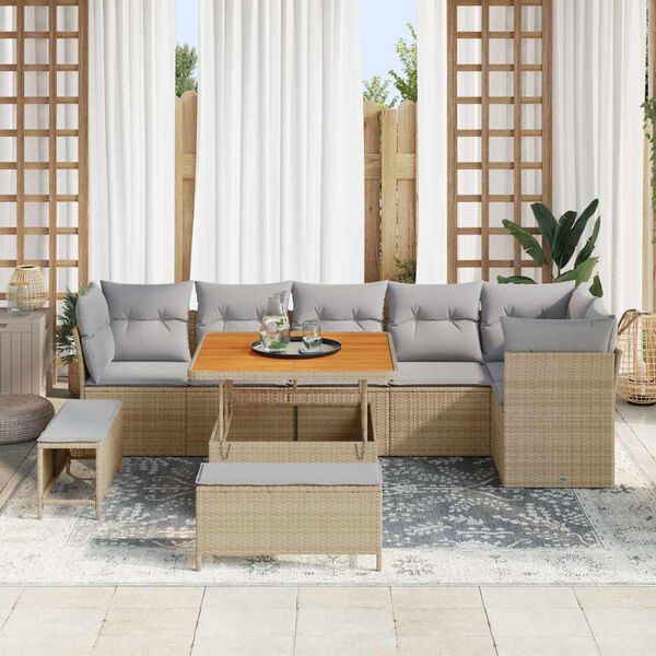 vidaXL Tuin Sofa Set met kussen met opslag 9 pcs beige en lichtgrijs