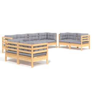 vidaXL 8-delige Loungeset met grijze kussens grenenhout