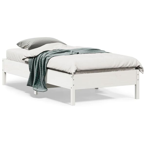 vidaXL Bedframe zonder matras massief grenenhout wit 75x190 cm