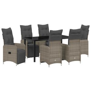 vidaXL Tuin eettafelset met kussen 7 pcs Beige poly rattan