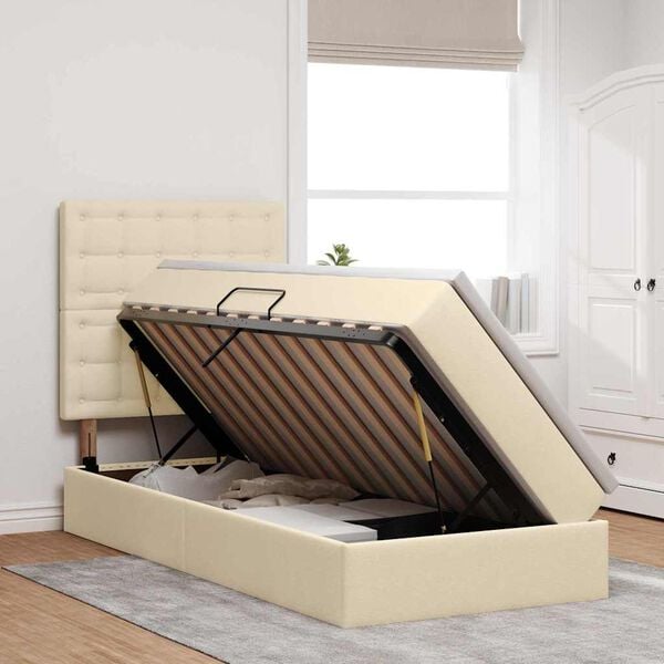 vidaXL Opslag bed met matras met matras Cr&egrave;me 90 x 190 cm Polyester