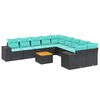 vidaXL 11-delige tuinbankset met kussens, zwart polyrotan