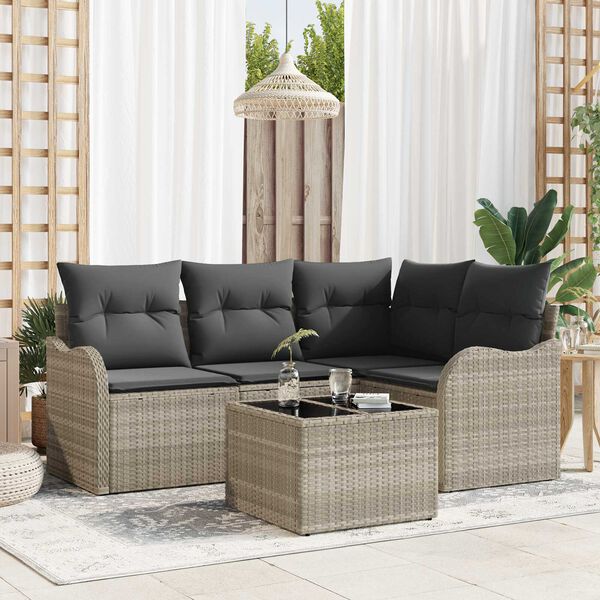 vidaXL Tuin Sofa Set met opslag 5 pcs Grijs poly rattan