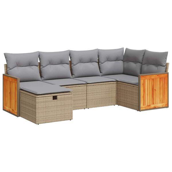 vidaXL 6-delige Loungeset met kussens poly rattan beige