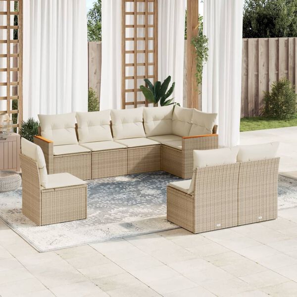 vidaXL 8-delige Loungeset met kussens poly rattan beige