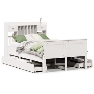 vidaXL Bed met boekenkast zonder matras grenenhout wit 135x190 cm