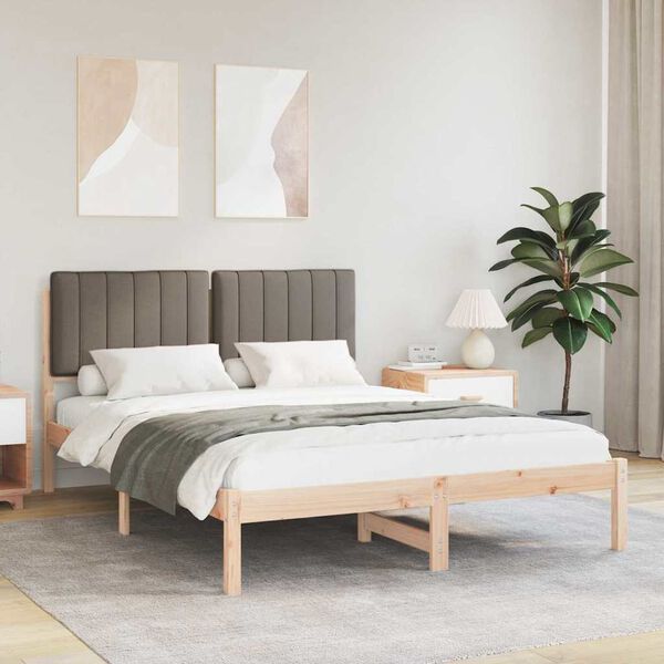 vidaXL Bedframe met Gevoerd Hoofdgedeelte Taupe 135 x 190 cm