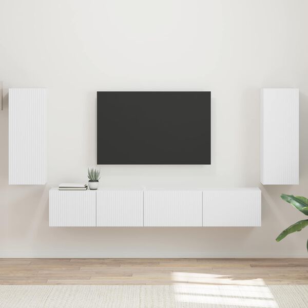 vidaXL Tv-meubelset 4 pcs Wit Bewerkt hout