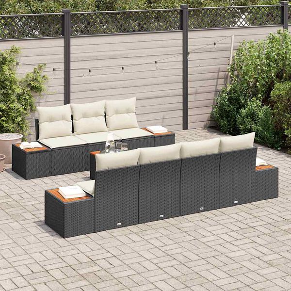vidaXL Tuinbankenset met kussen 8 pcs Zwart Poly riet