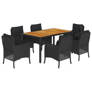 vidaXL 7-delige Tuinset met kussens poly rattan zwart