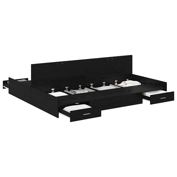 vidaXL Opbergbedframe met lade Zwart Eiken 180 x 200 cm Bewerkt hout