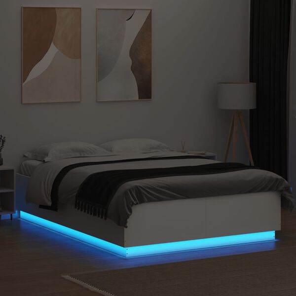 vidaXL Bedframe met LED-verlichting bewerkt hout wit 160x200 cm