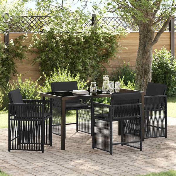 vidaXL Tuin eettafelset 5 pcs Zwart poly rattan