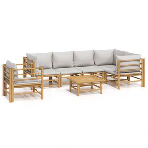 vidaXL 7-delige Loungeset met lichtgrijze kussens bamboe