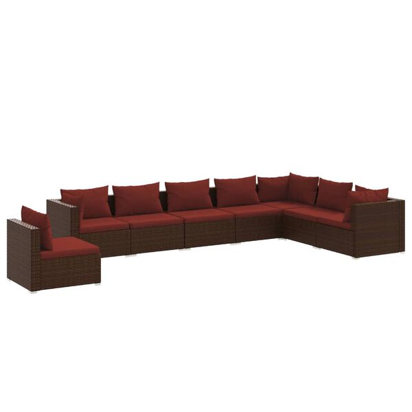vidaXL 8-delige Loungeset met kussens poly rattan bruin