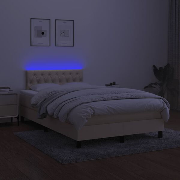 vidaXL Boxspring met matras en LED stof cr&egrave;mekleurig 120x190 cm